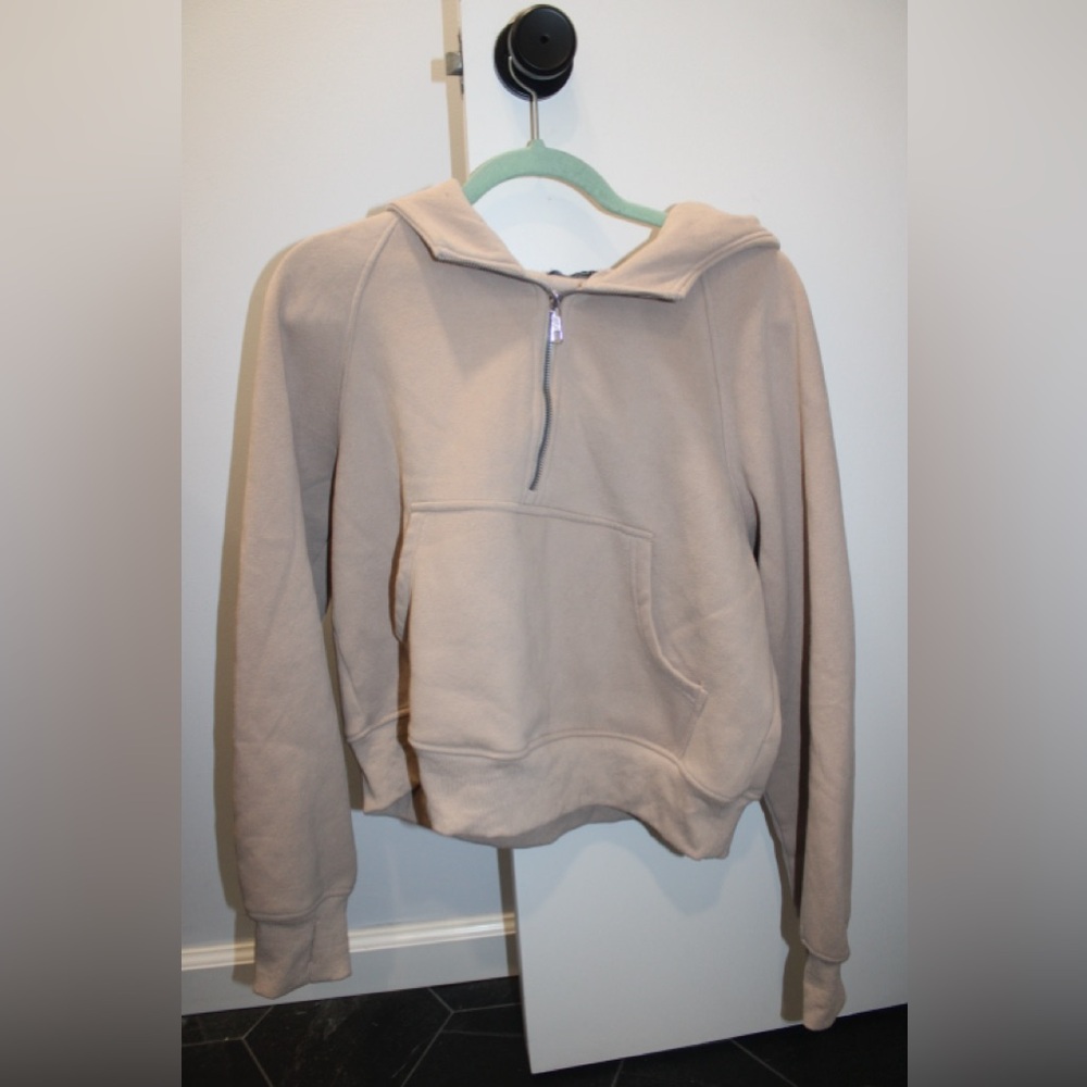 AUTOMET Women’s Beige Half-Zip Fleece Hoodie | Size Small Cropped Pullover